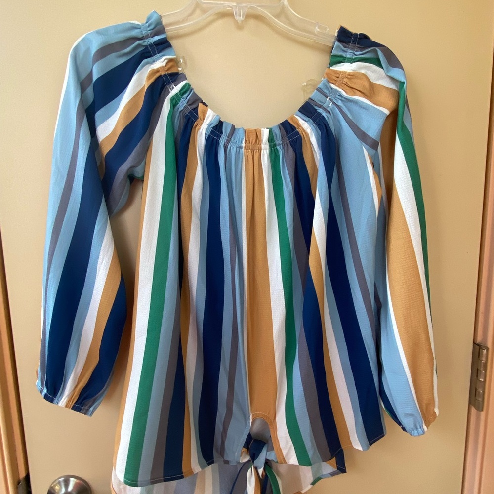 Pink Lily Striped Off the Shoulder Shirt